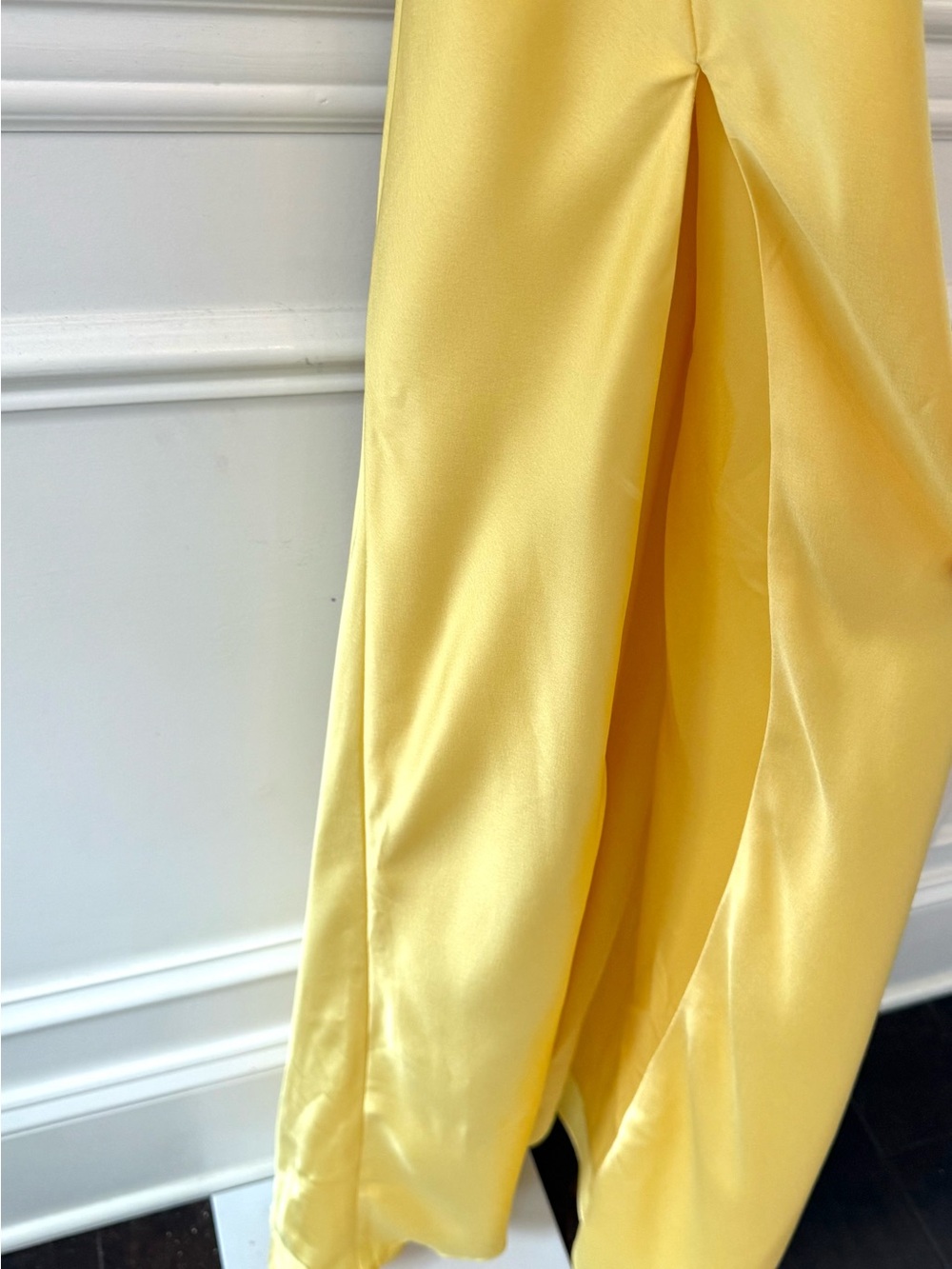 Show Me Your MuMu Anderson Yellow Satin Slip Maxi Dress Slit Size M - Picture 11 of 13